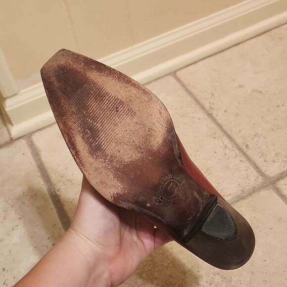 Charlie 1 Horse Red Embroidered Leather Heeled Mules Made in Brazil Size 7.5 - Picture 12 of 13